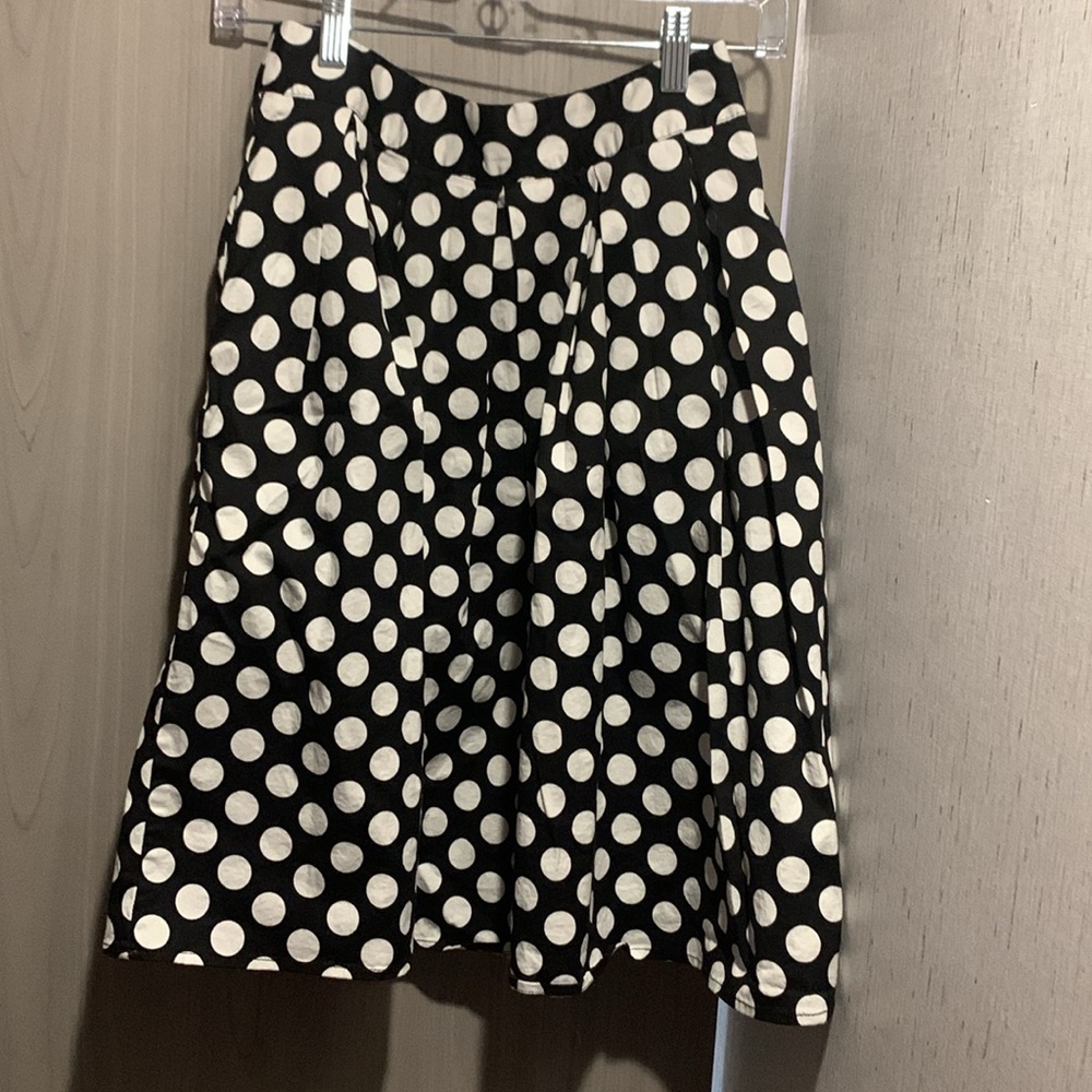 Polkadots High Waist Pocketed Flare Skirt Small Zip Back